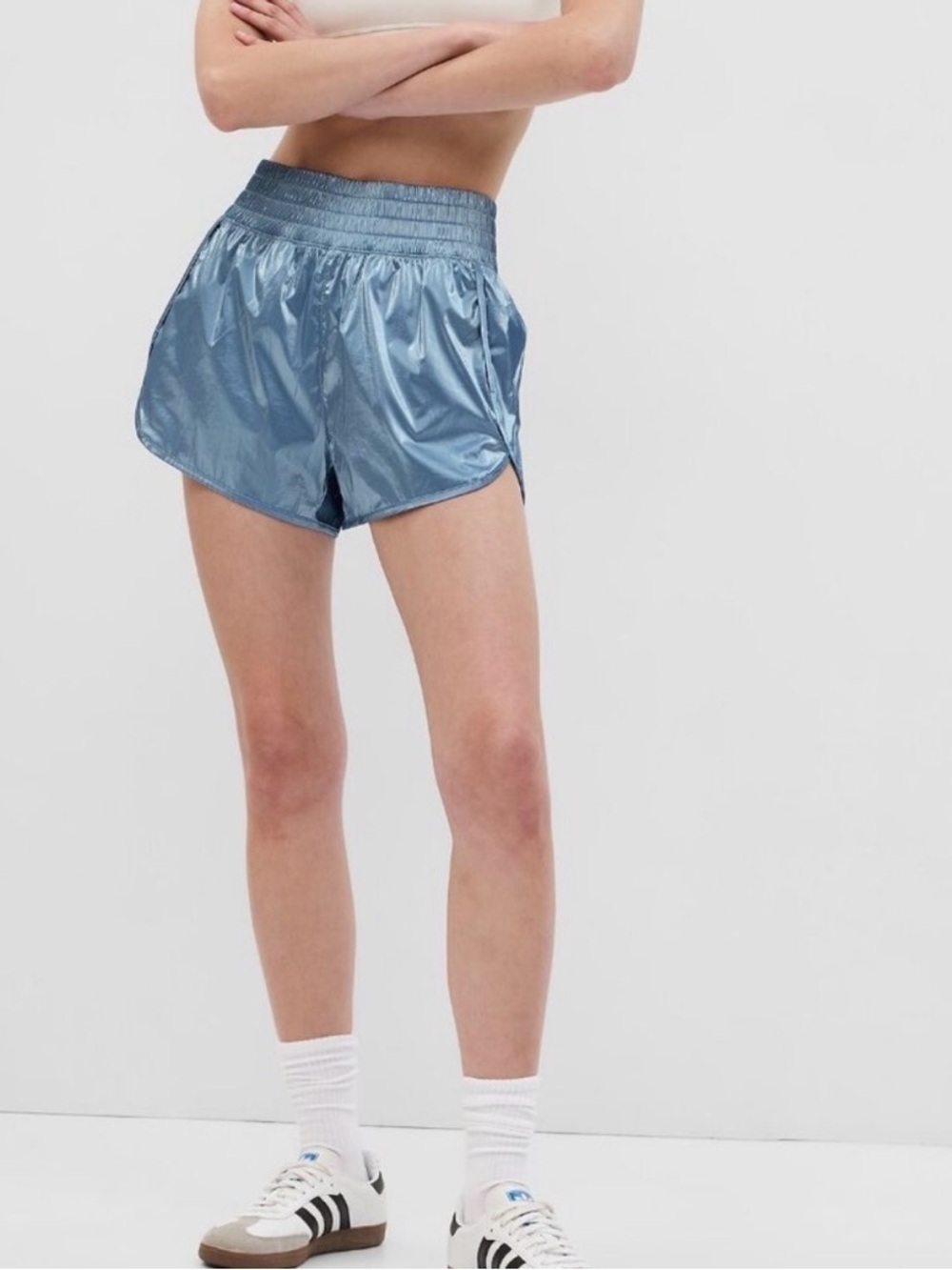 GapFit Recycled High Rise Running Shorts in Ice Blue Shine